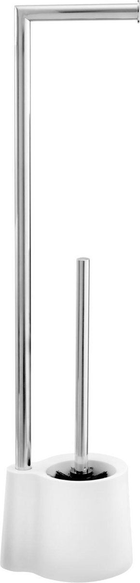 Portawater Wenko Avola in acciaio inox lucido e bianco - portarotolo e scopino con supporto da appoggio
