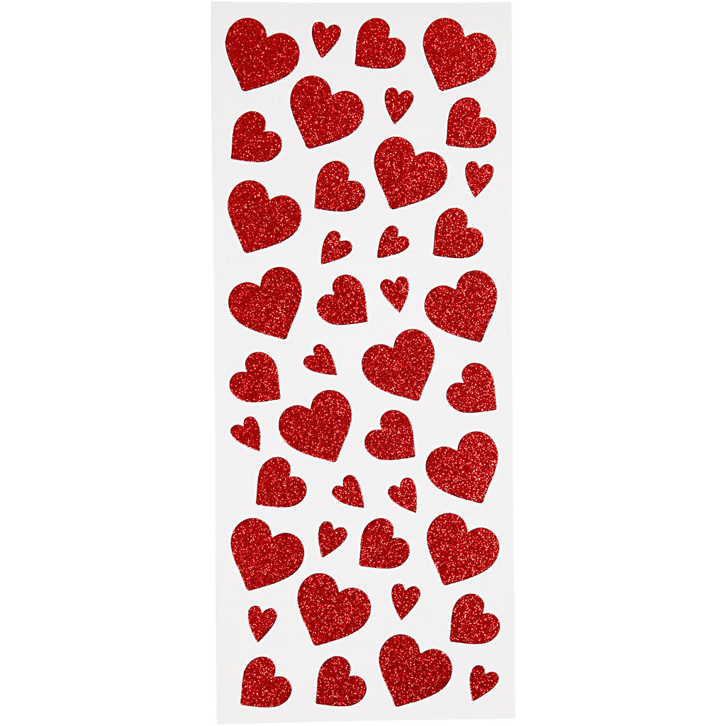 Creativ company pegatinas con purpurina, corazones, hoja 10x24 cm, aprox. 84 piezas, rojo, 2 hojas 1 caja