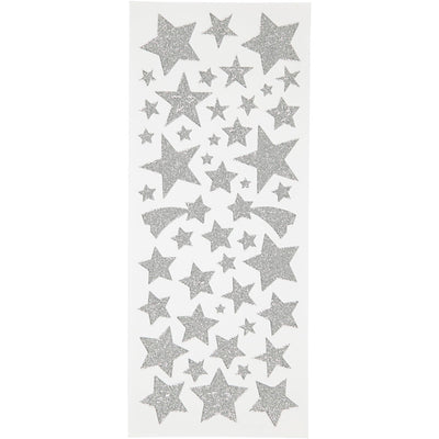 Creativ company pegatinas con purpurina, estrellas, hoja 10x24 cm, aprox. 110 piezas, plata, 2 hojas 1 caja