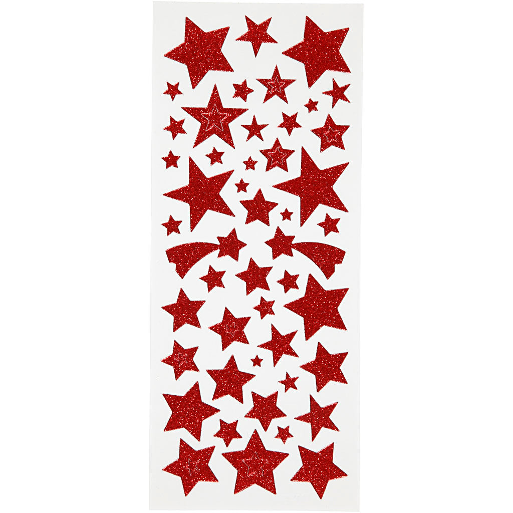 Adesivi glitterati Creativ Company, stelle, foglio 10x24 cm, ca. 110 pezzi, rosso, 2 fogli 1 scatola