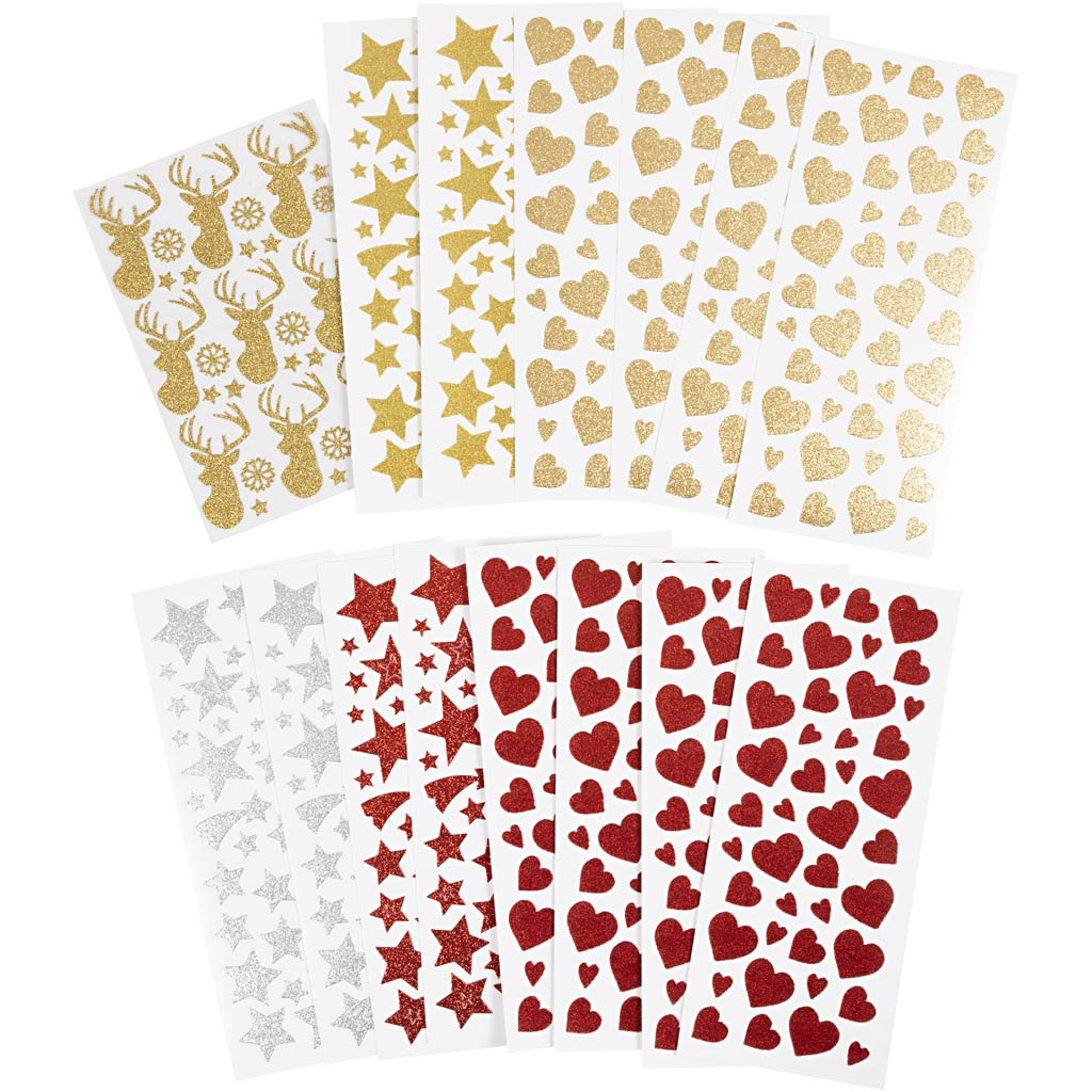 Creativ company pegatinas con purpurina, hoja 10x24+12x18,5 cm, 8 hojas 1 caja