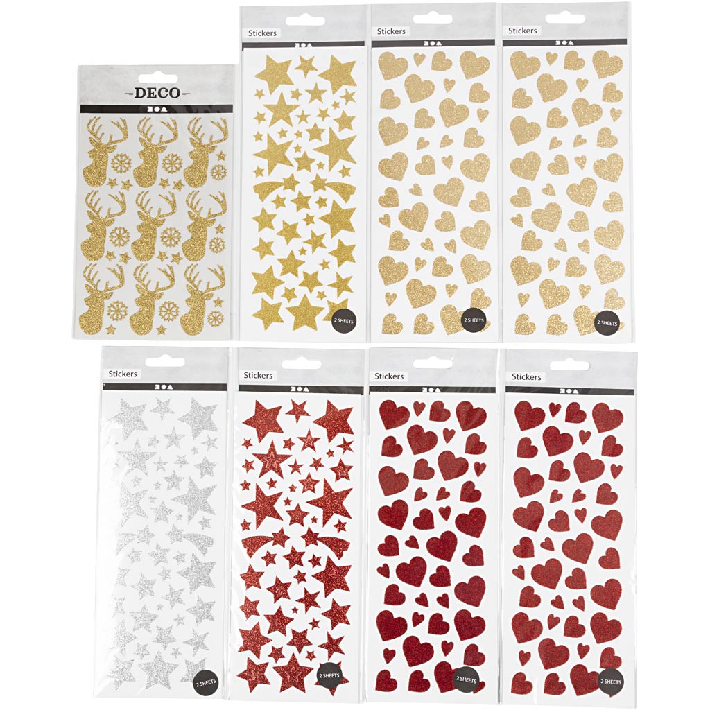Creativ company glitter stickers, sheet 10x24+12x18.5 cm, 8 sheets 1 box