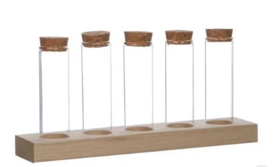 Ideas 4 seasons wooden holder with 5 test tubes with cork stopper ã˜3x10cm