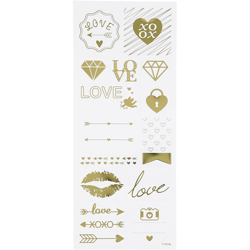 Pegatinas de empresa Creativ, amor, hoja 10x24 cm, aprox. 14 piezas, oro, 1 hoja