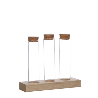 Ideas 4 seasons wooden holder with 3 test tubes with cork stopper ã˜3x15cm