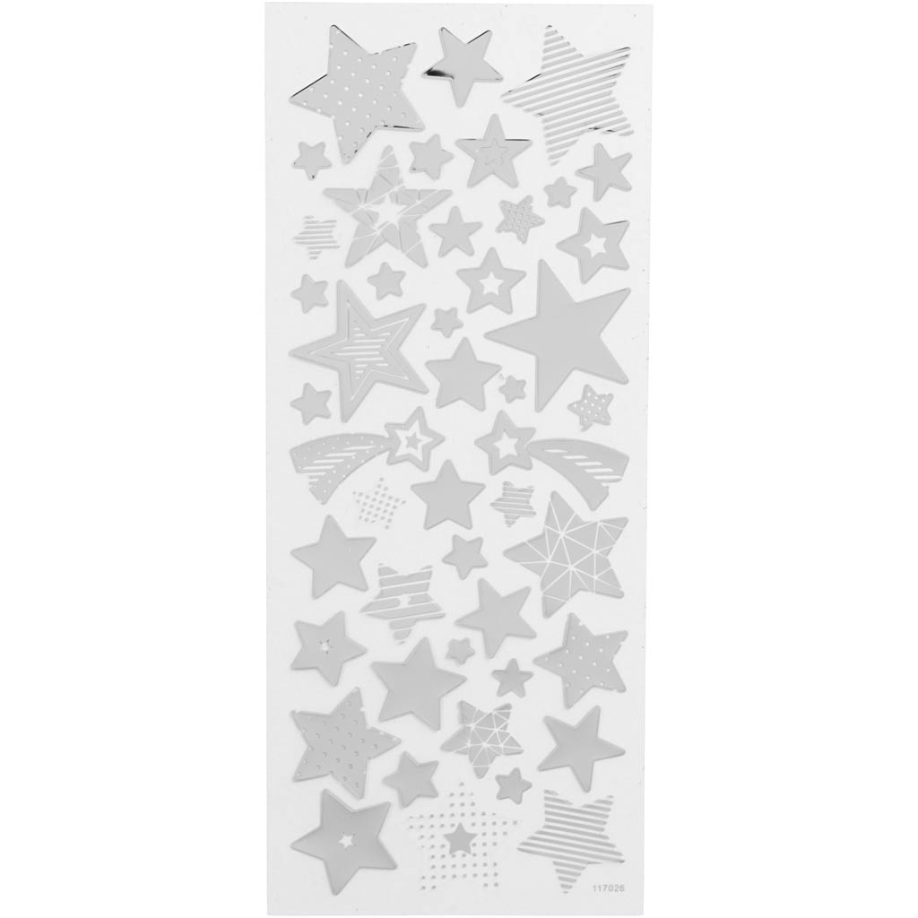 Adesivi aziendali Creativ, stelle, foglio 10x24 cm, ca. 52 pezzi, argento, 1 foglio