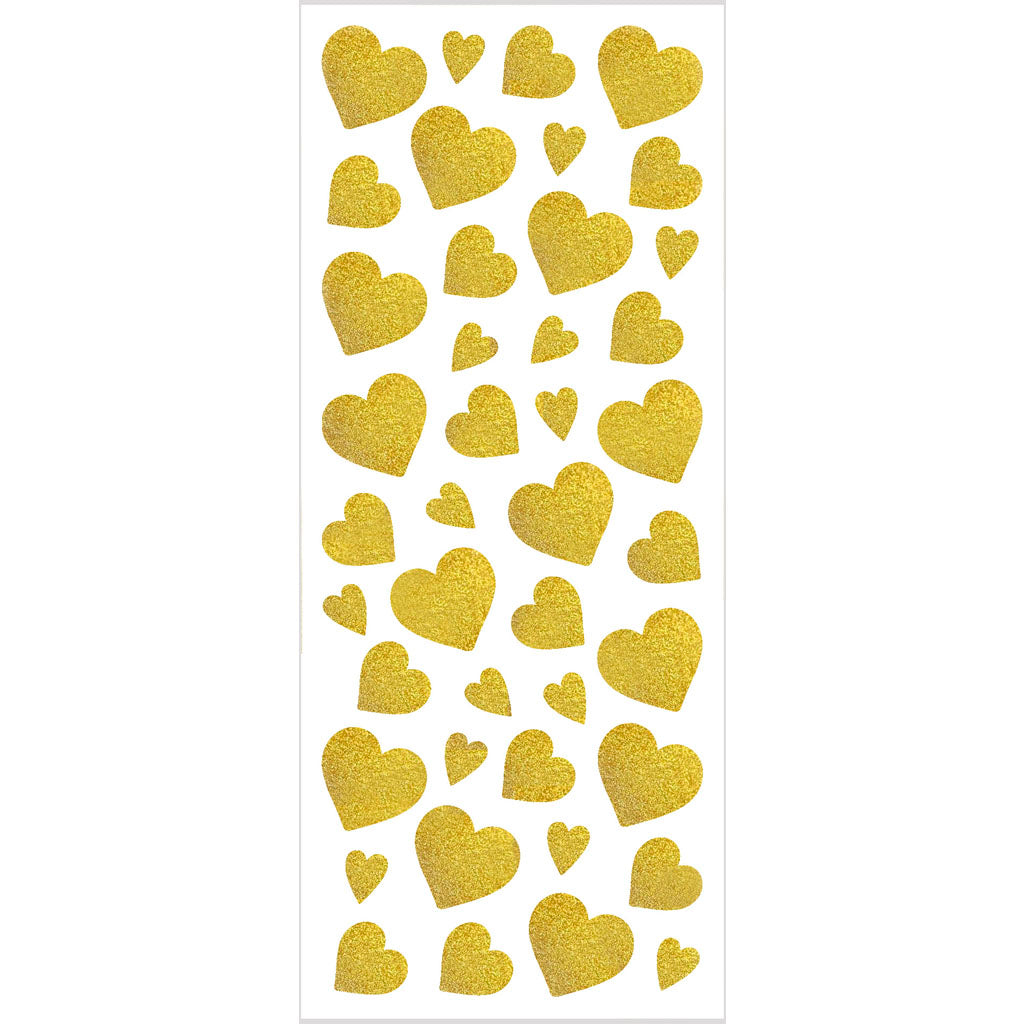 Adesivi glitter Creative Company, cuori, foglio 10x24 cm, ca. 84 pezzi, oro, 2 fogli 1 scatola