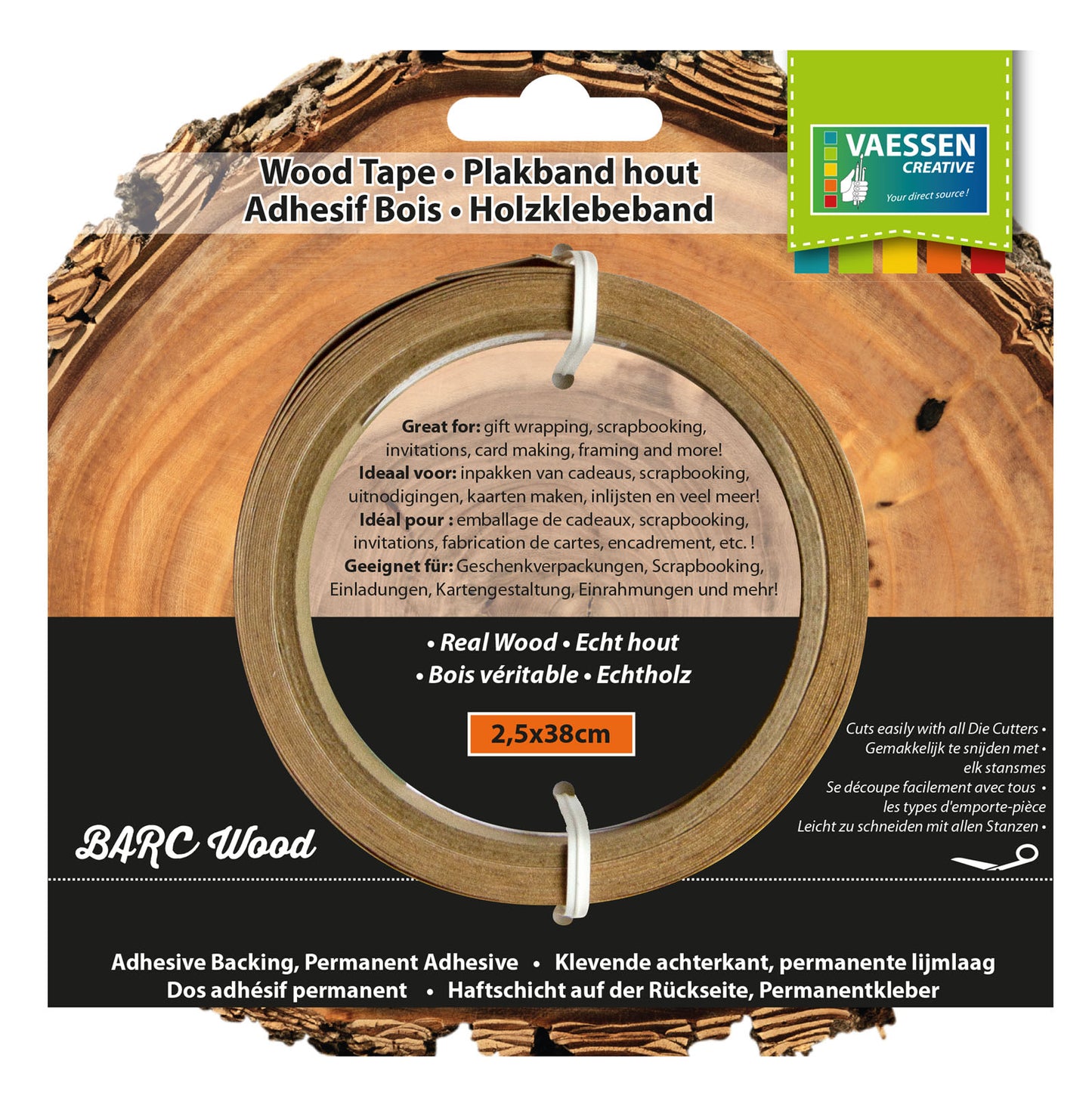 Vaessen creative • wood tape collection 2,5cmx4,2m cherry wood