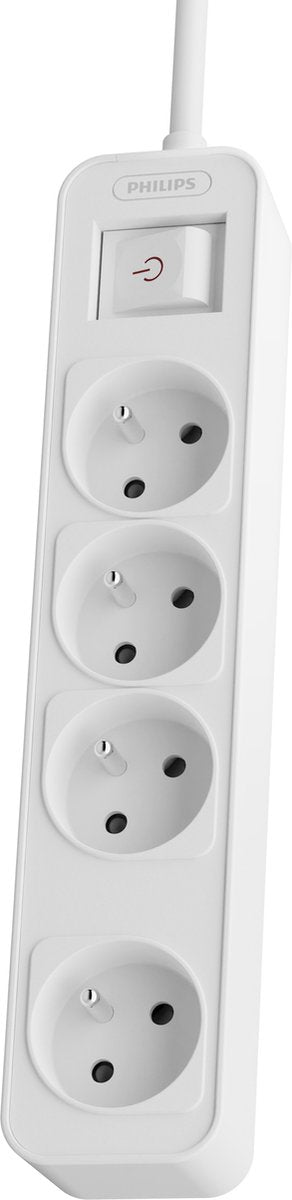 Toma de mesa Philips de 4 vías con interruptor blanco