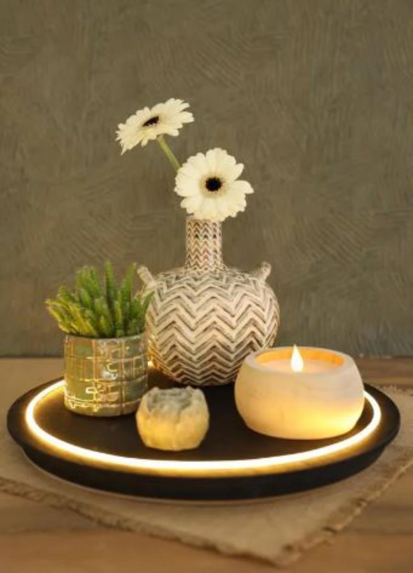 Ideas 4 estaciones plato de madera con luz de neón ã˜28x2,6 cm control táctil negro