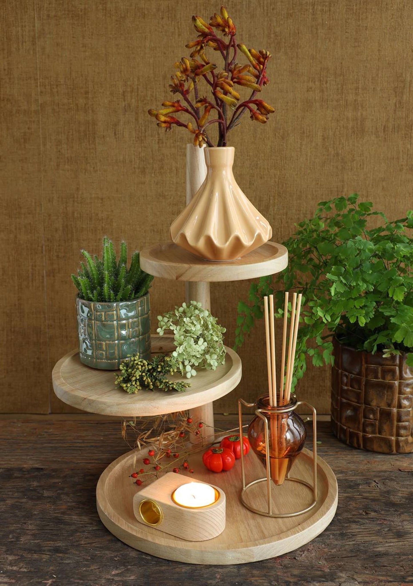 Ideas 4 stagioni etagere legno con 3 ripiani h37, dia 25,5 20,5 15,5 cm