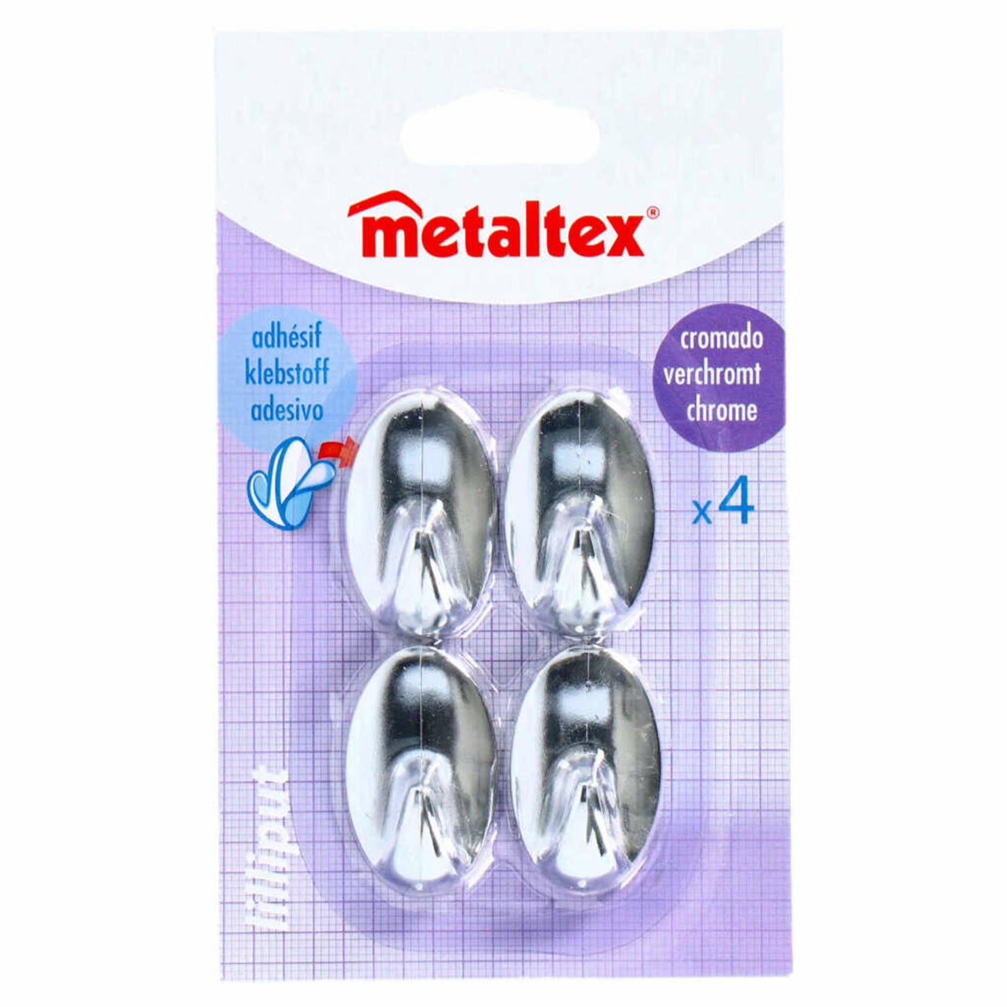 Ganci adesivi metallici 4 pezzi di ovale cromato