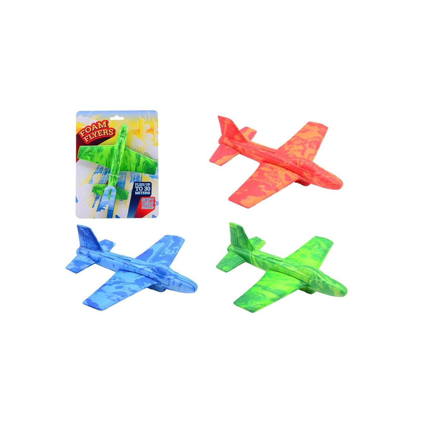 Avión de espuma Johntoy en tarjeta.