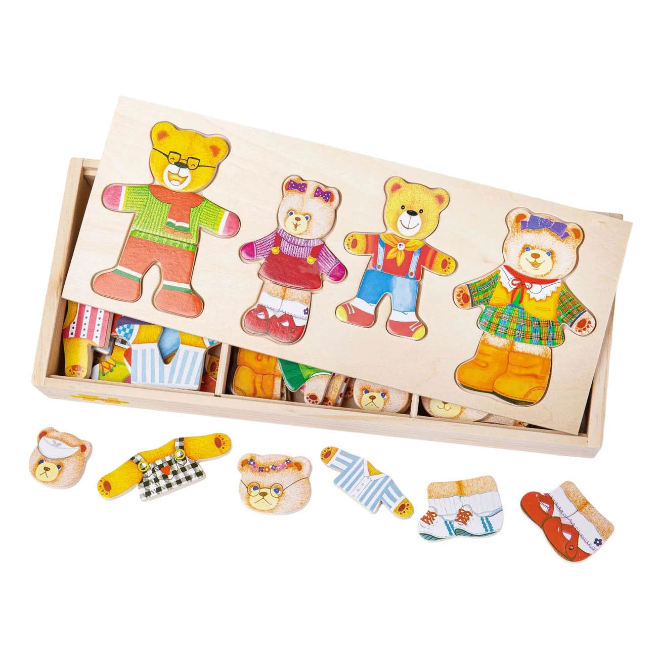 Puzzle di vestire in legno Bigjigs Famiglia di orsi - 72 pezzi.
