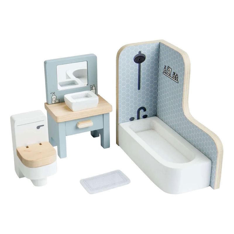 Muebles de baño para casa de muñecas de madera Bigjigs - 4 piezas.