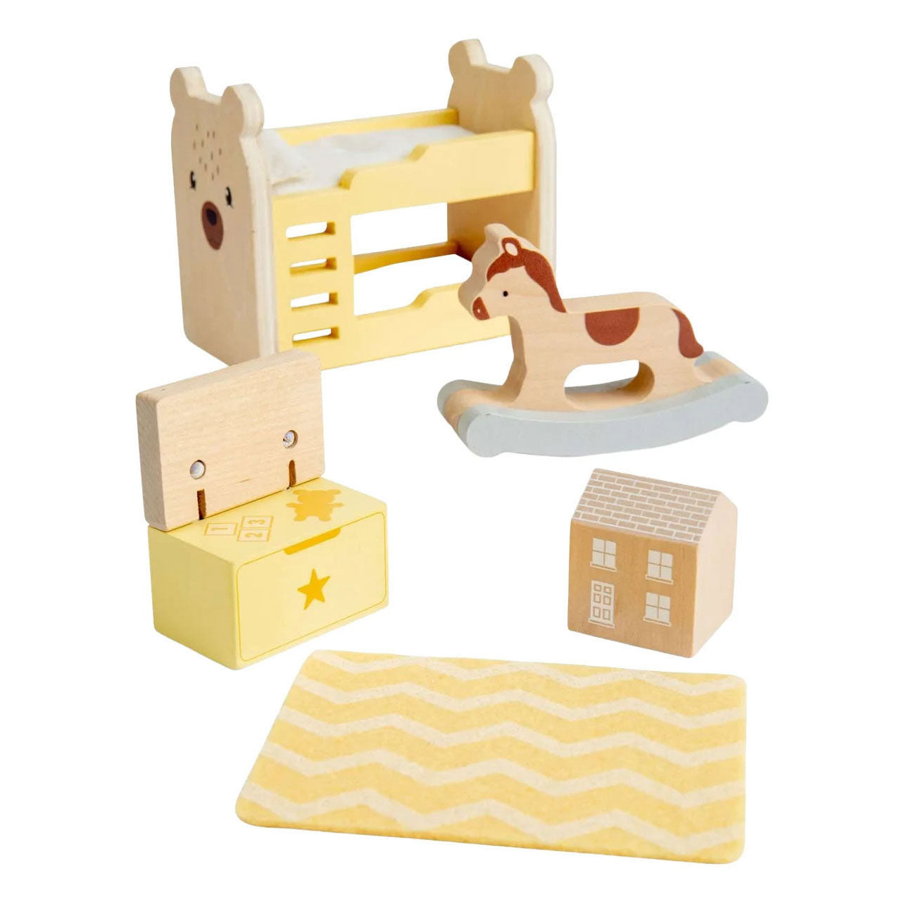 Mobili per casa delle bambole in legno Bigjigs per la camera dei bambini - 5 pezzi.