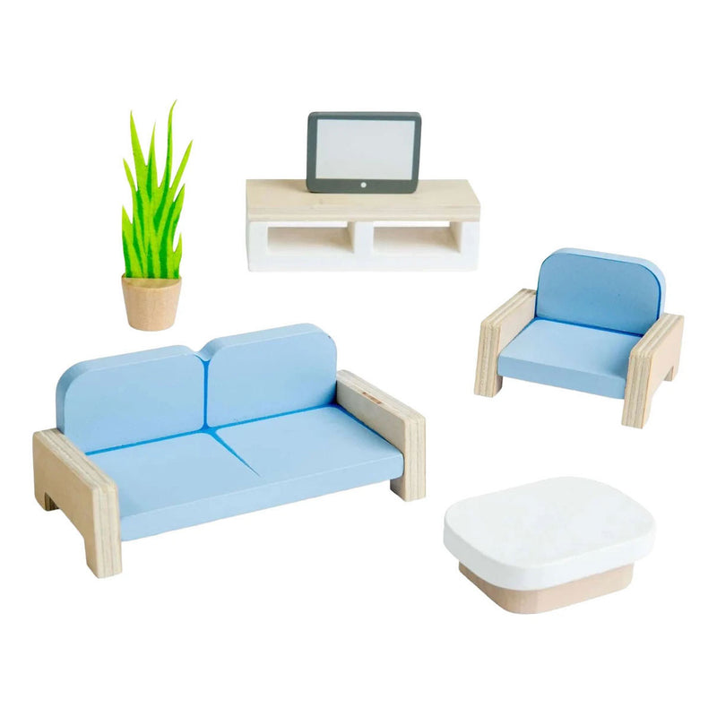 Muebles de salón de casa de muñecas de madera Bigjigs - 5 piezas.