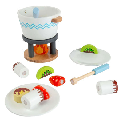 Juego de fondue de chocolate de madera Bigjigs - 16 piezas.