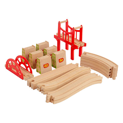 Binari in legno Bigjigs - set di estensioni per ponti - 18 pz.