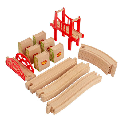 Binari in legno Bigjigs - set di estensioni per ponti - 18 pz.