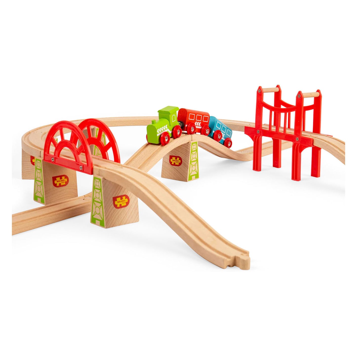 Bigjigs rieles de madera - juego de extensión de puentes - 18 piezas -