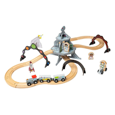 Juego de trenes espaciales de madera Bigjigs - 40 piezas.