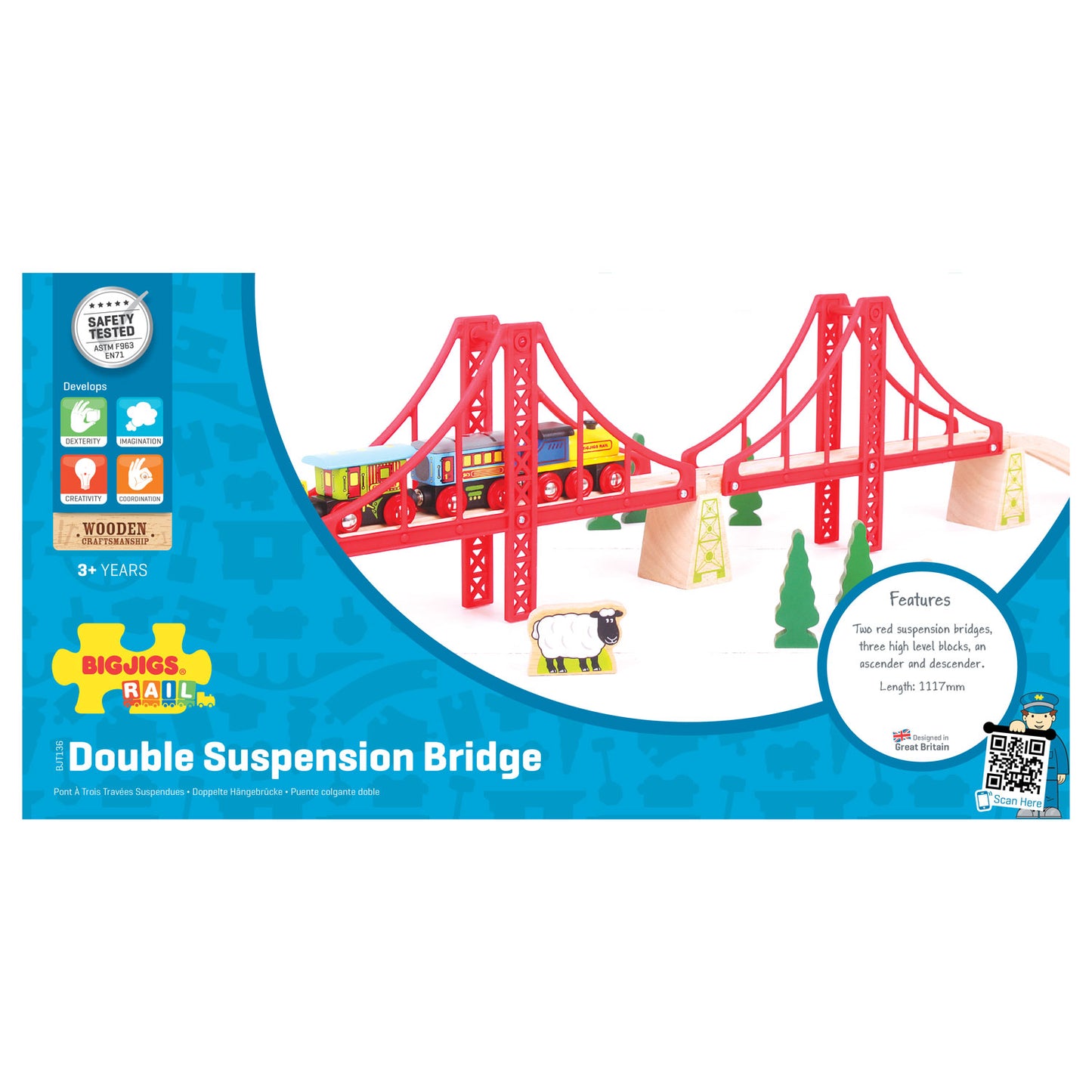 Puente de doble suspensión BigJigs Wooden Railen, 7dlg.