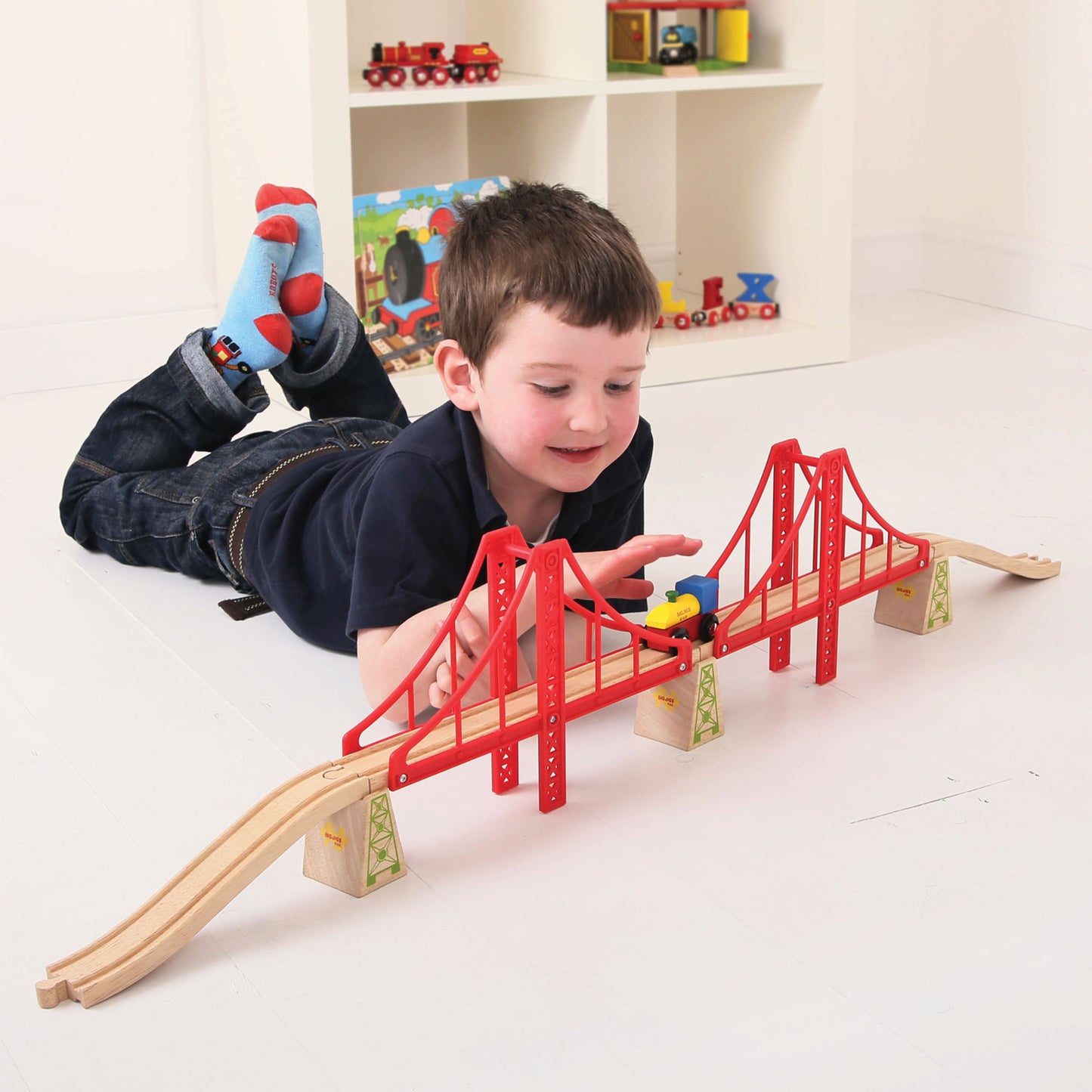 Puente de doble suspensión BigJigs Wooden Railen, 7dlg.