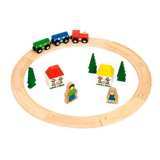 Bigjigs houten treinbaan startersset - - 20-delig - met rails, trein en figuren