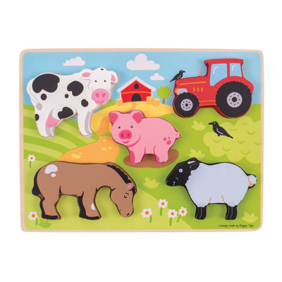 Puzzle in legno Bigjigs Farm, 5 pezzi.