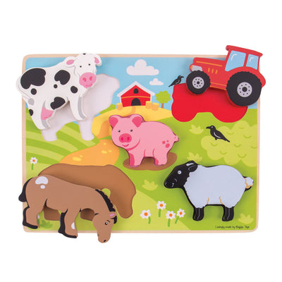 Puzzle in legno Bigjigs Farm, 5 pezzi.