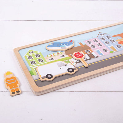 BigJigs Wooden Magnet Set City, 16dlg.