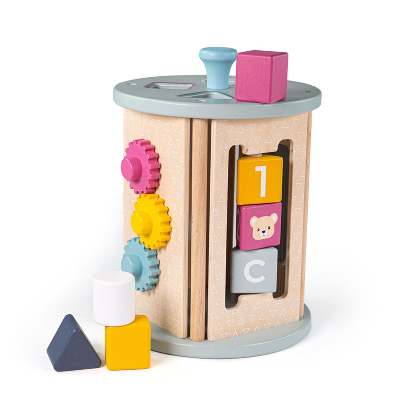 Bigjigs Rolling Activity Box and Shape Stufato di legno, 5dlg.