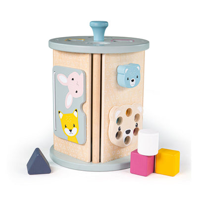 Bigjigs Box de actividad de rodadura y estofado de madera, 5dlg.