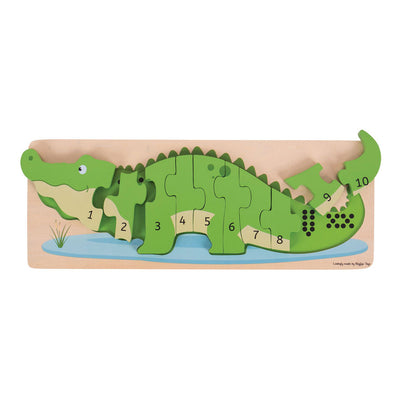 BigJigs Wooden Tel Puzzle Crocodile, 10st.