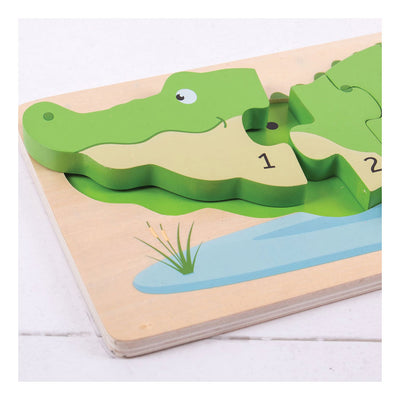 BigJigs Wooden Tel Puzzle Crocodile, 10st.