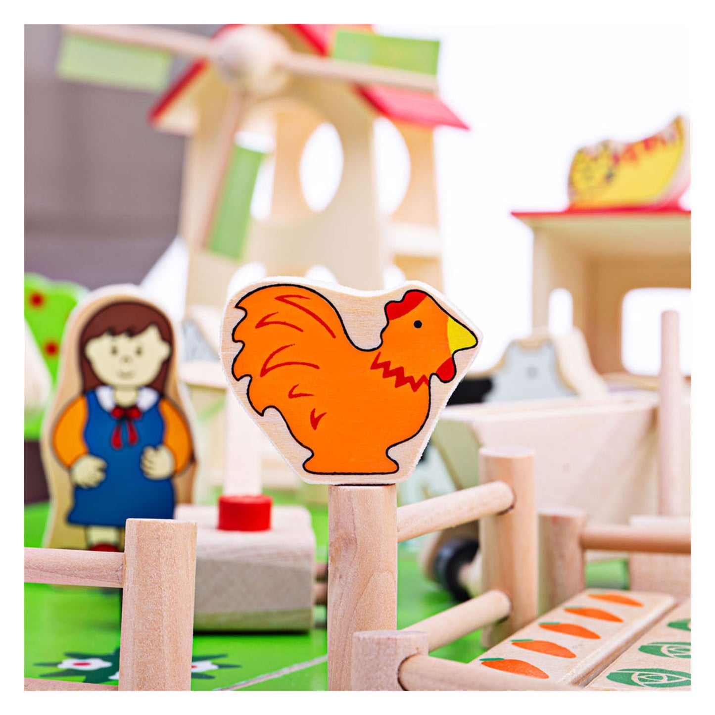 Bigjigs Wooden Play Farm con accessori, 48dlg.