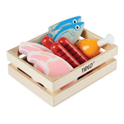 Playets de madera Tidlo carne y pescado en caja, 8dlg.