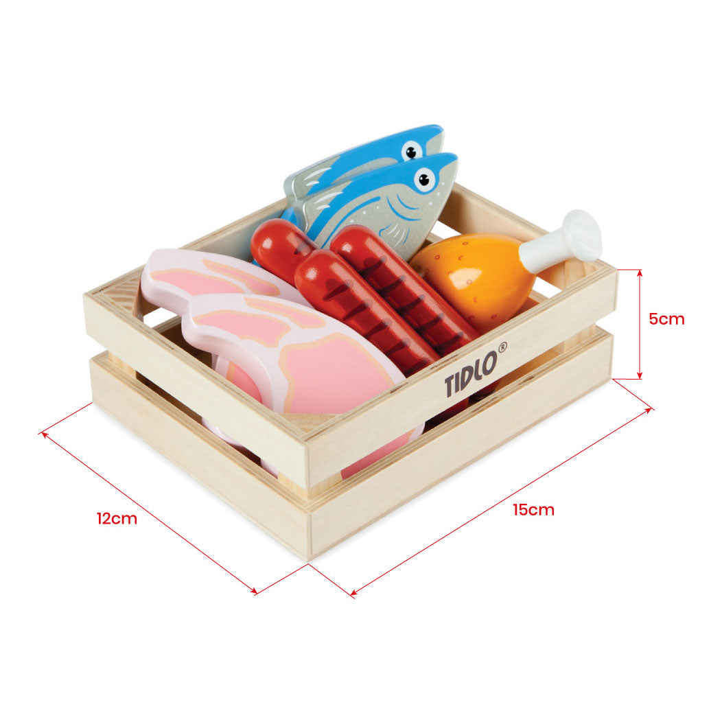 Playets de madera Tidlo carne y pescado en caja, 8dlg.