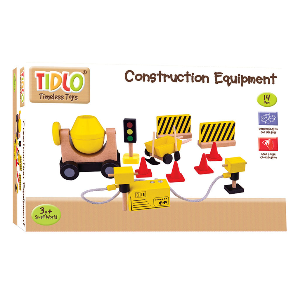 Tidlo wooden dollhouse construction workers construction material, 13dlg.
