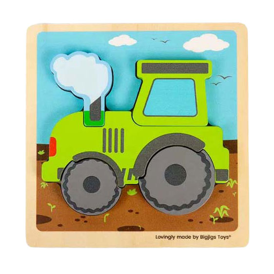 BigJigs Wooden Insert Puzzle Tractor con formas extraíbles, 5º.