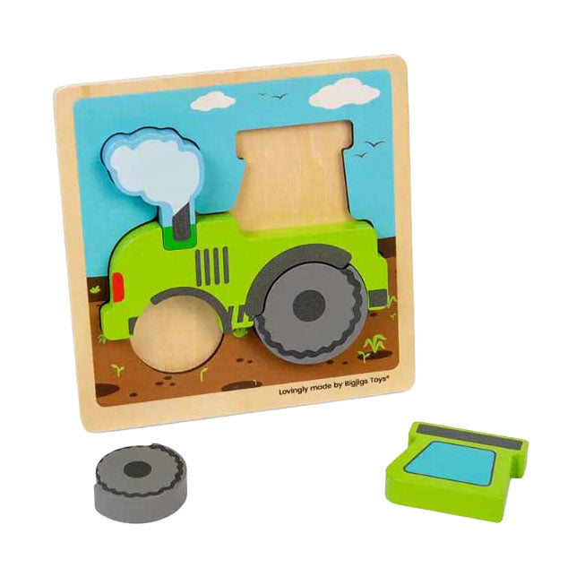 BigJigs Wooden Insert Puzzle Tractor con formas extraíbles, 5º.