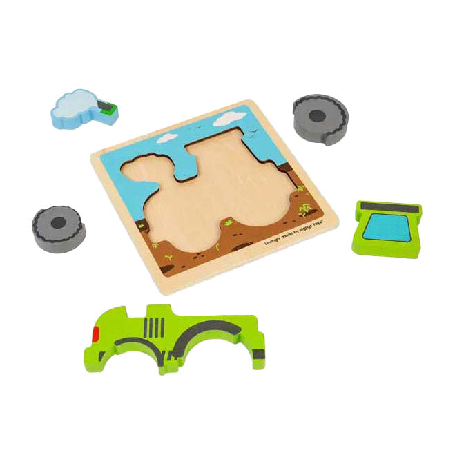 BigJigs Wooden Insert Puzzle Tractor con formas extraíbles, 5º.
