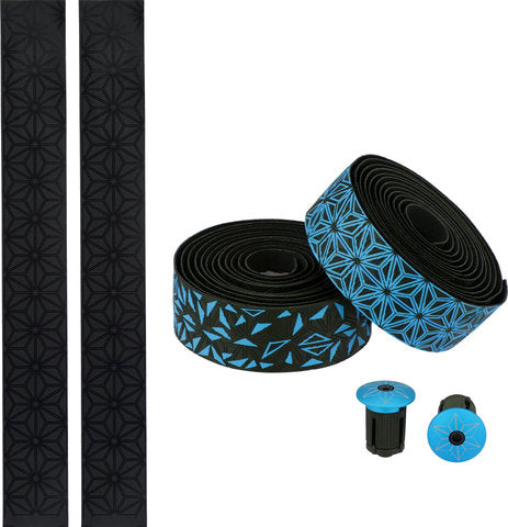 Supacaz Super Sticky Kush Star Fade Dirección Dirección Black Neon Blue que incluye el enchufe de dirección de aluminio neón