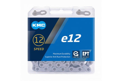 KMC E12 Cadena de bicicletas EPT 130 enlaces de plata