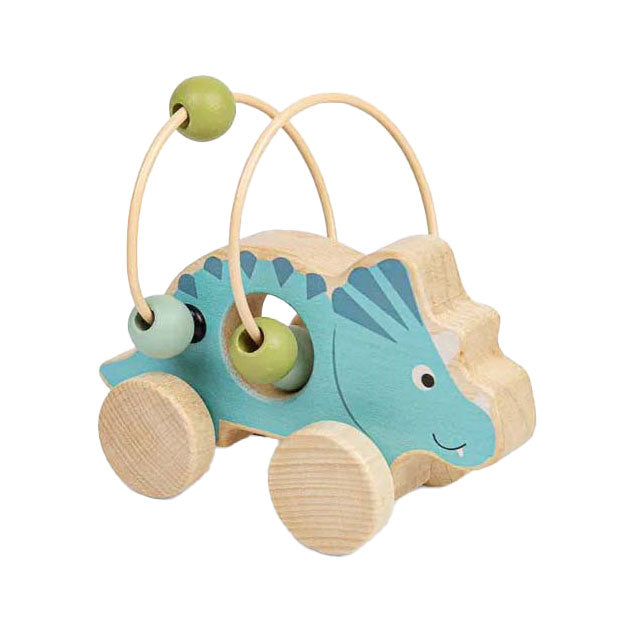 Bigjigs in legno push figura triceratops con telaio di perline