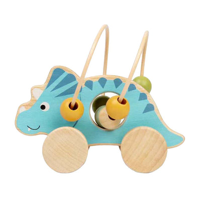 Bigjigs figura de empuje de madera triceratops con marco de cuentas
