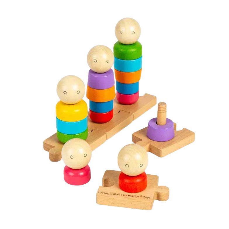Bigjigs Wooden Rainbow Famiglia che impila giocattoli, 25dlg.