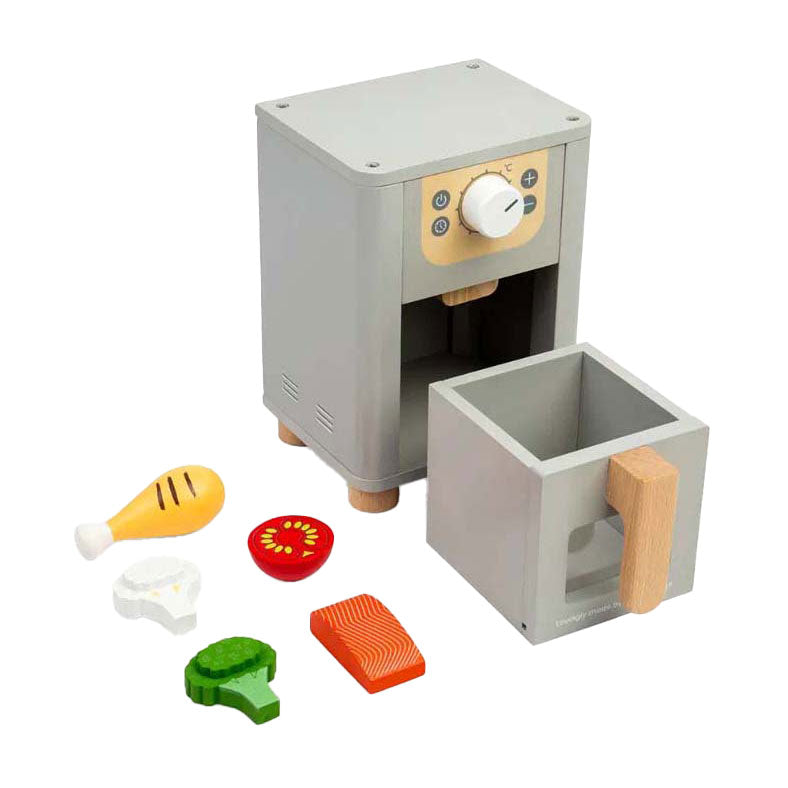 Set da gioco Bigjigs con friggitrice ad aria in legno, 5 pezzi.