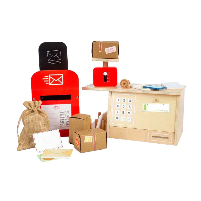 Bigjigs houten postkantoor speelset, 19dlg.